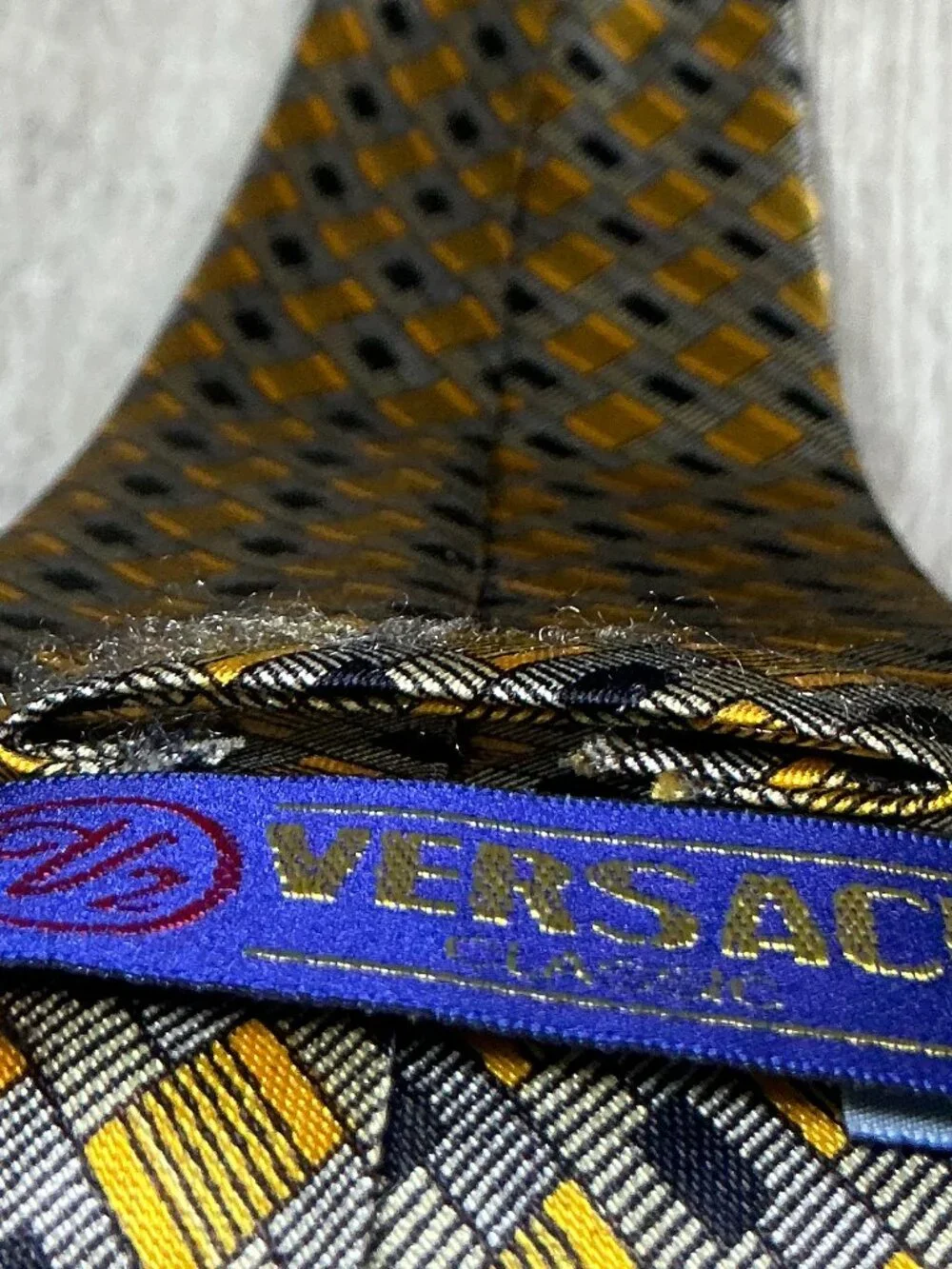 Versace Classic V2 Tie Yellow Gray Black Silk Designer Necktie